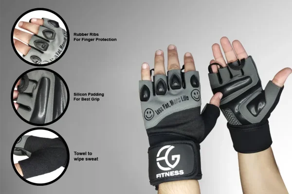 Weightlifting Gym Gloves For wrokout with double silicon padded palm and rubber ribe for finger protection