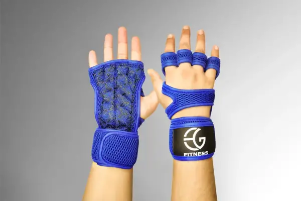 blue color open hand gloves for workout